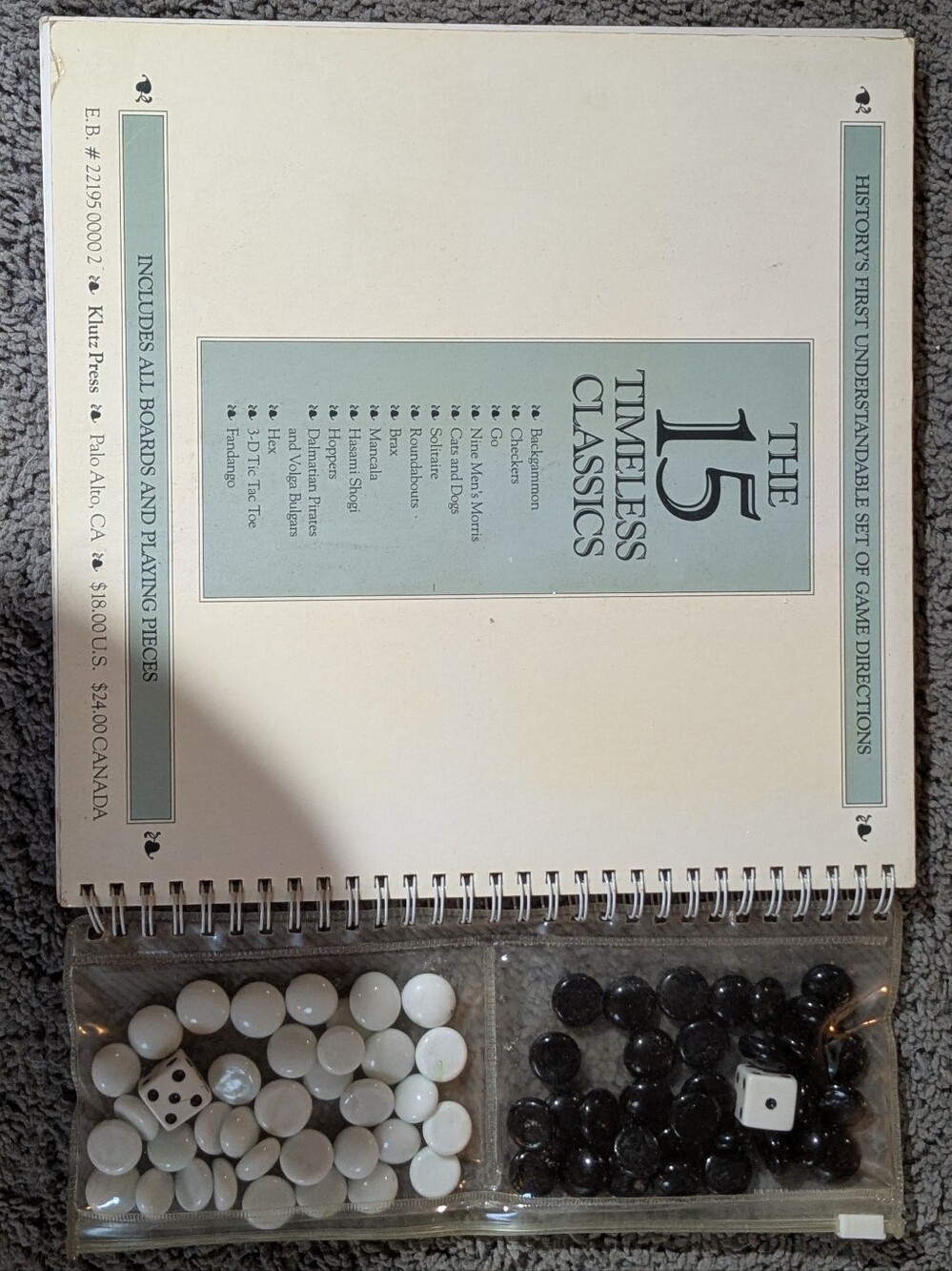 Vintage 1991 Klutz Board Game Book Eddie Bauer Edition 15 Classic Games Stones